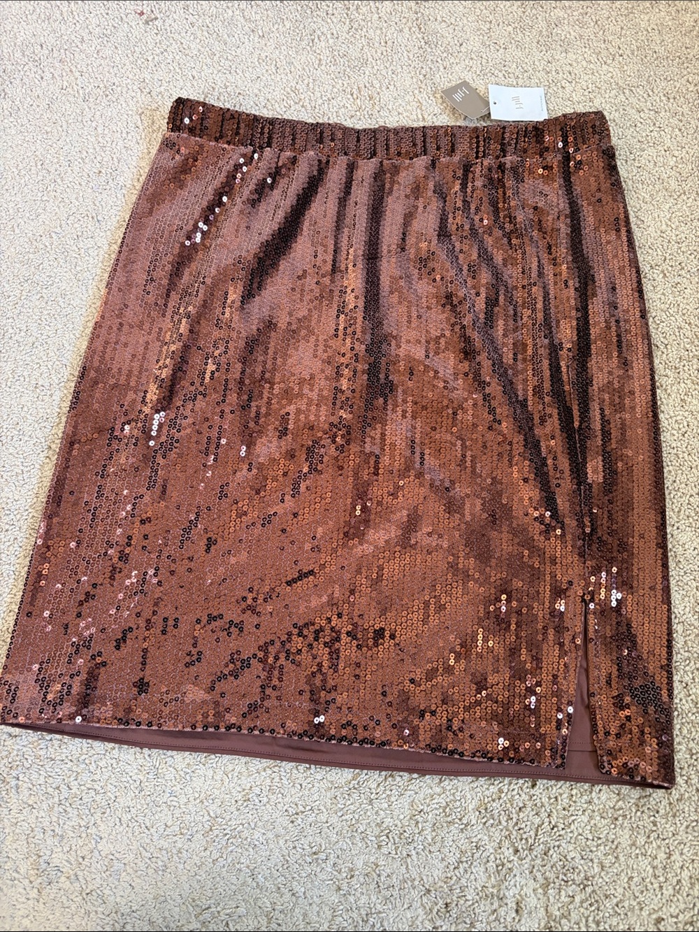 J. Jill Sequin Midi Skirt Pull On Slit Copper Bronze XL NWT Cocktail Evening